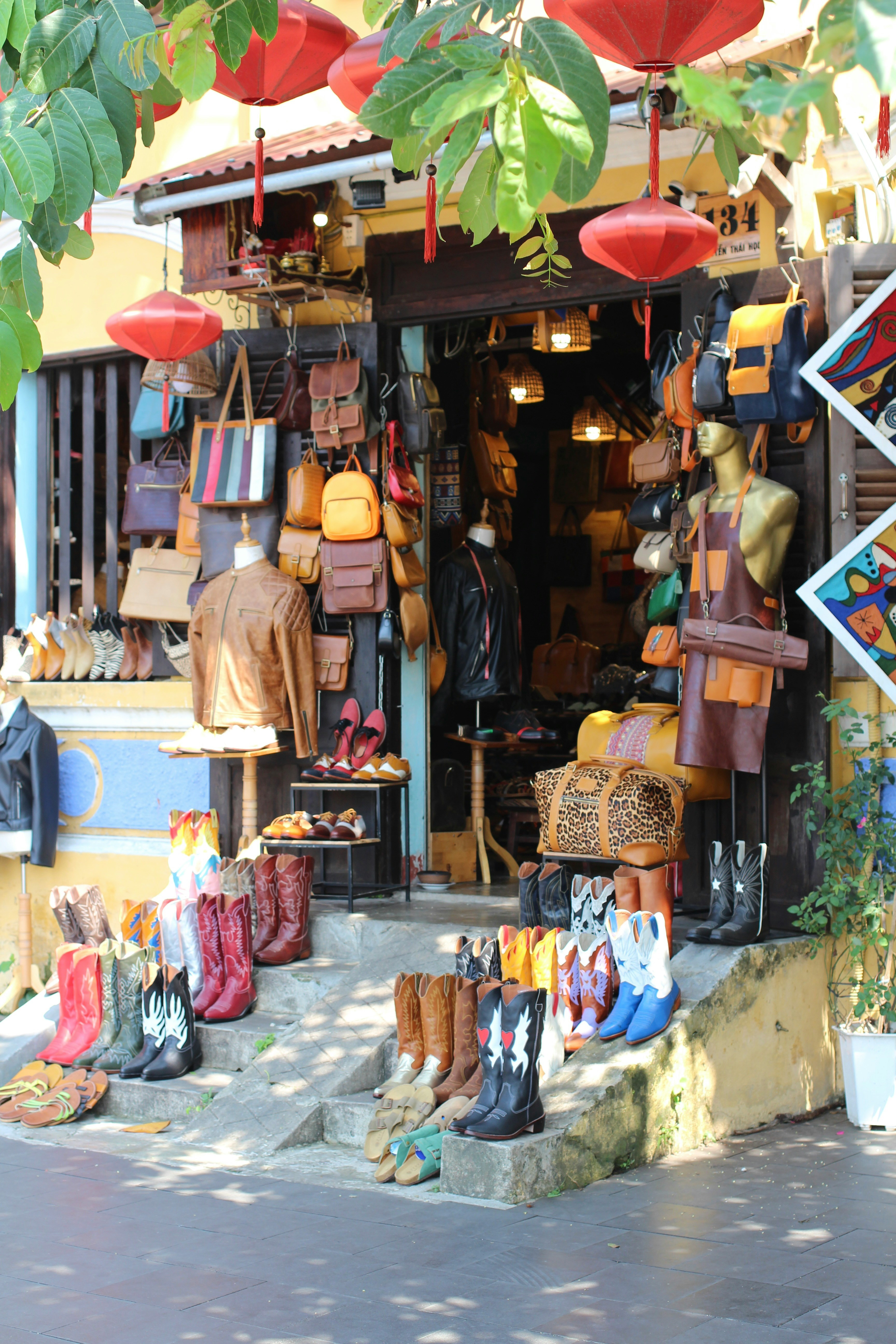 Colorful handcrafted bags in a local shop